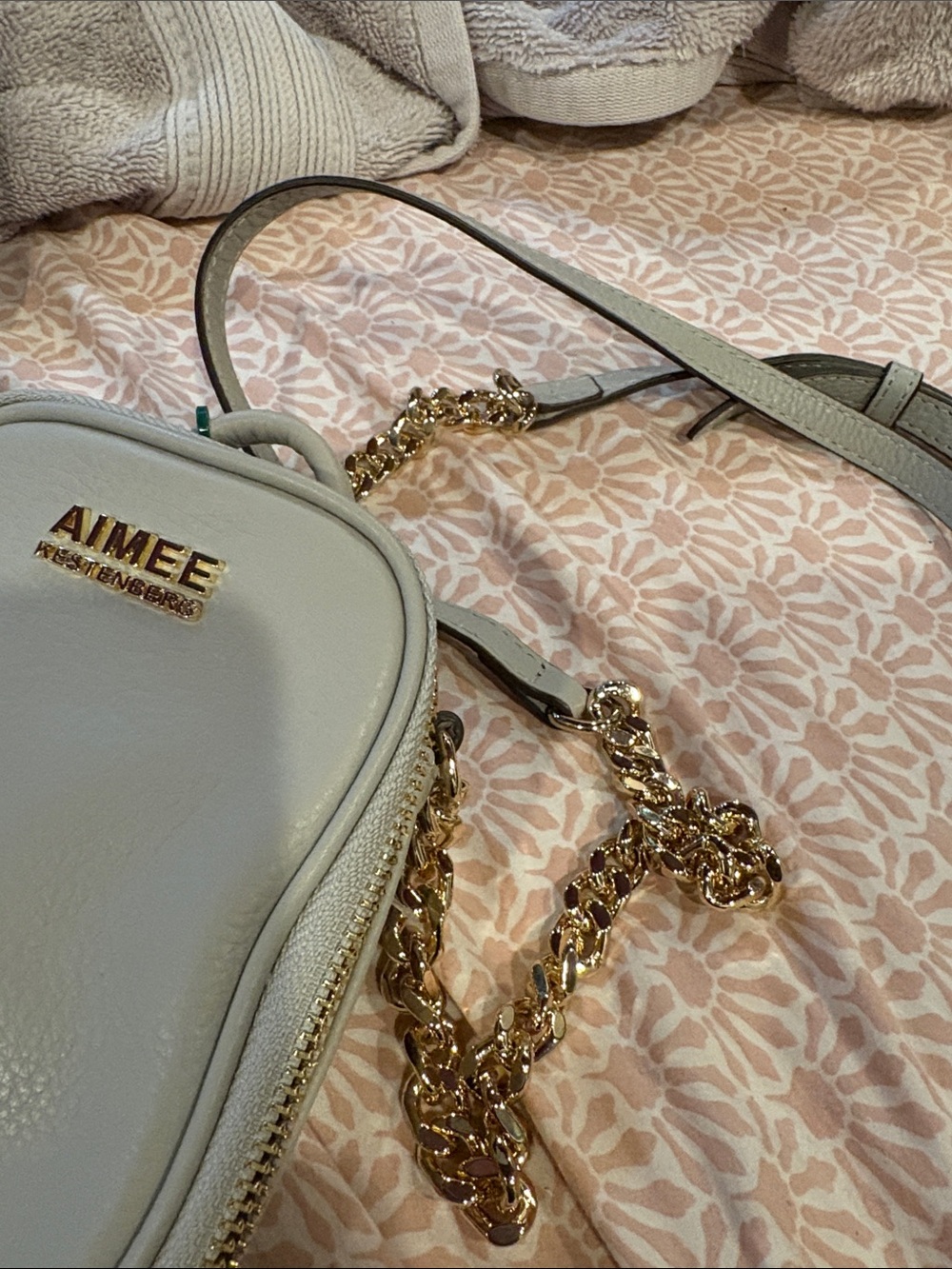 Aime Leon Dore Crossbody Bag In Light Gray With Gold Chain View 6